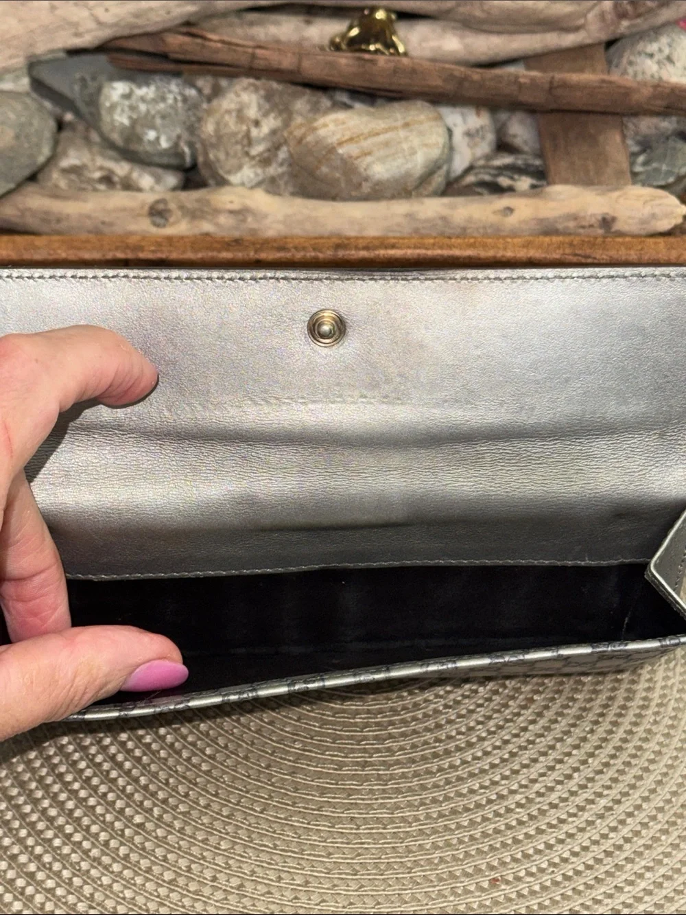 Gucci Gray GG Monogram Wallet with Gold Heart Tab